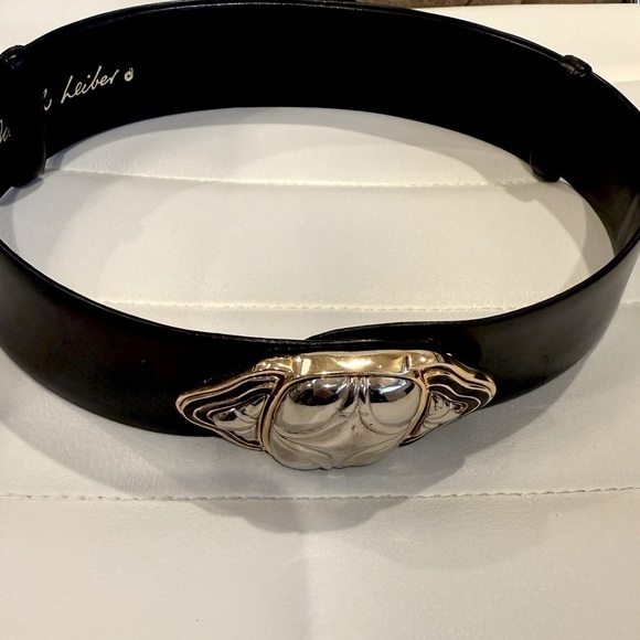 Judith Leiber black leather belt with gold/silver details - Picture 3 of 12